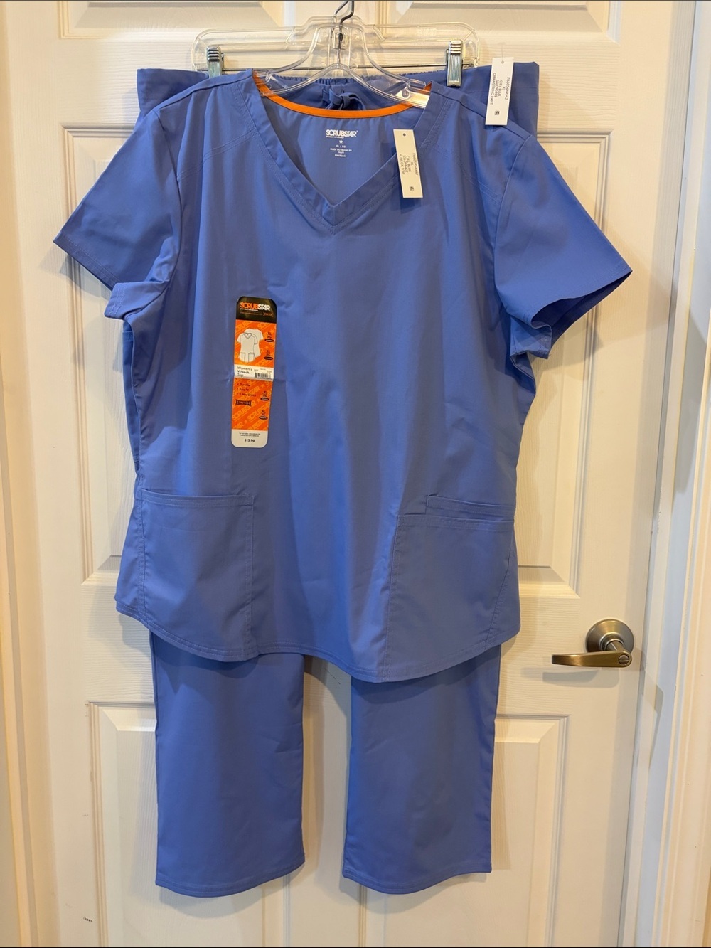 Scrubstar Blue V-Neck Scrub Top & Scrub Pants-Back Elastic Front Drawstring Set